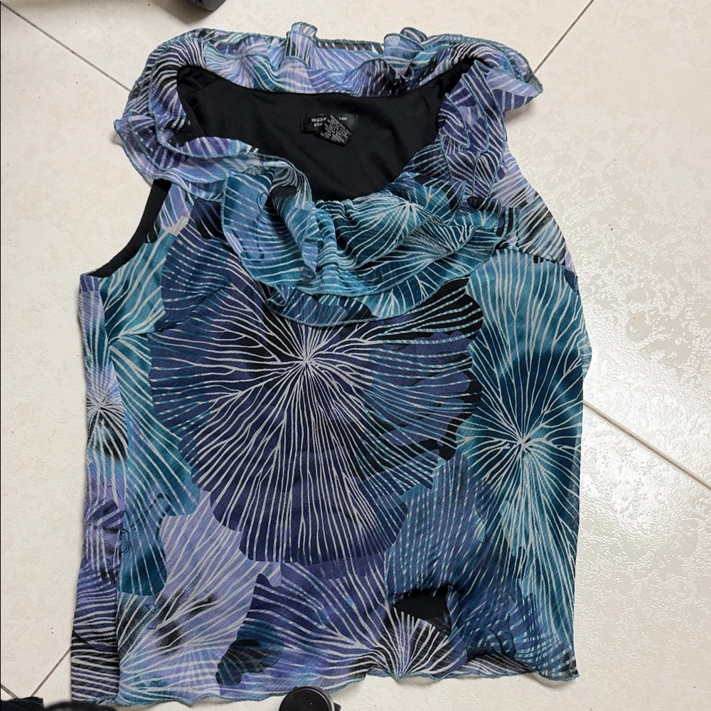 Spense Blue & Purple Floral Ruffle Cami